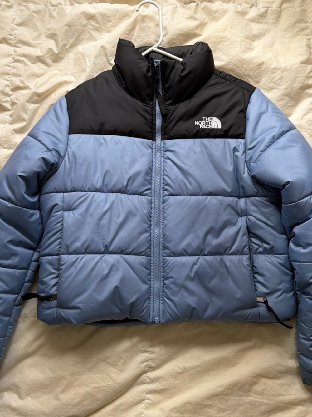 The North Face Light Blue and Black Insulated Puffer Jacket